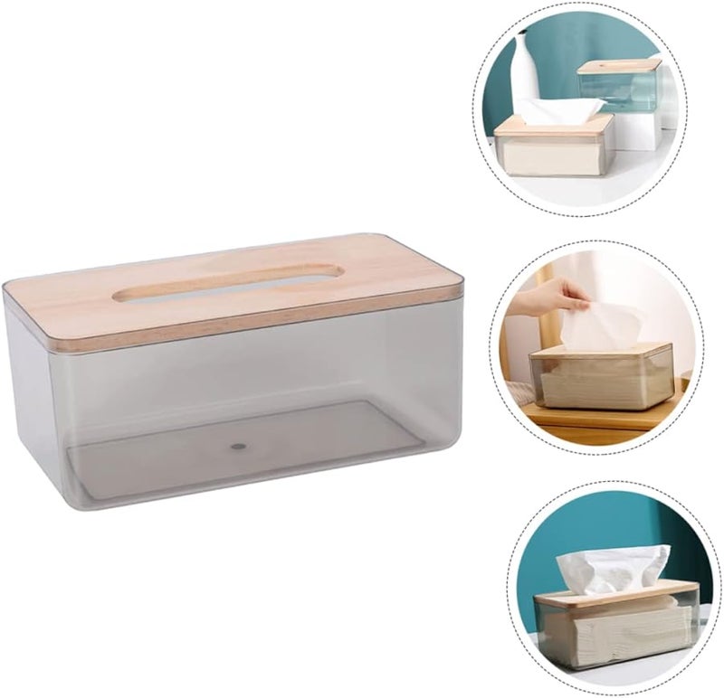 صندوق تخزين مناديل بغطاء خشبي على الطراز الاسكندنافي، حامل مناديل زخرفي لإكسسوارات المنزل باللون الأسود - Image 4